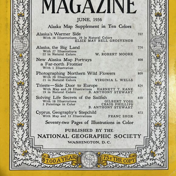 Vintage National Geographic Magazine June 1956 Alaska Trieste Sailfish Cyprus - Picture 3 of 7